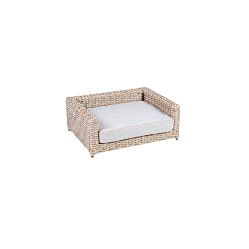 Greemotion Cama para Perros de Poli Ratán con Cojín de 100% Poliéster, Cesta para Perros y Gatos, Sofá para Mascotas, Aprox. 65 x 25 x 50 cm, Marrón-Beige/Gris