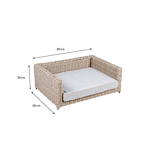 greemotion Cama para Perros de Poli Ratán con Cojín de 100% Poliéster, Cesta para Perros y Gatos, Sofá para Mascotas, Aprox. 80 x 30 x 60 cm, Marrón-Beige/Gris