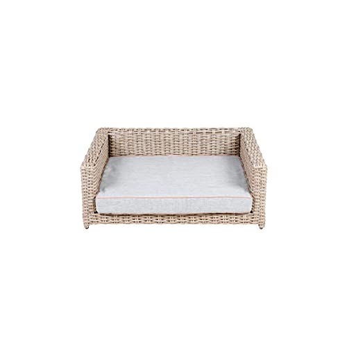 greemotion Cama para Perros de Poli Ratán con Cojín de 100% Poliéster, Cesta para Perros y Gatos, Sofá para Mascotas, Aprox. 80 x 30 x 60 cm, Marrón-Beige/Gris