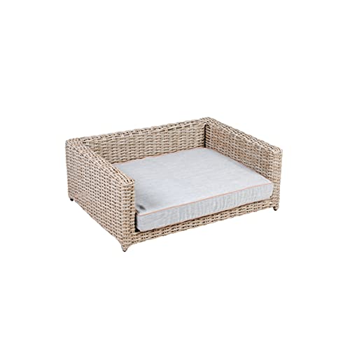 greemotion Cama para Perros de Poli Ratán con Cojín de 100% Poliéster, Cesta para Perros y Gatos, Sofá para Mascotas, Aprox. 80 x 30 x 60 cm, Marrón-Beige/Gris