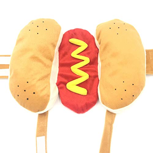 Gshy Hot Dog Animales cachorros, disfraz de Halloween y mostaza, ropa de gato, ropa para perro pequeño (S)