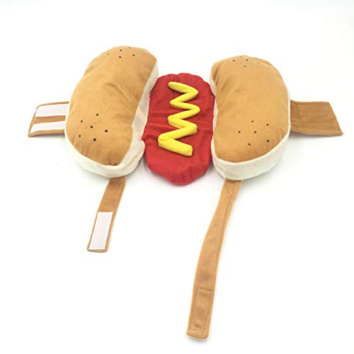 Gshy Hot Dog Animales cachorros, disfraz de Halloween y mostaza, ropa de gato, ropa para perro pequeño (S)