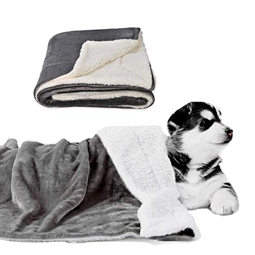 Guangyu Manta Impermeable para Perros Gatos Mascotas,Manta Lavable de Felpa,Antideslizante con Suave Sherpa para Sofá Coche Interior y Exterior (Gris)