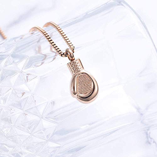 Guante de boxeo Cremación Titular de la joyería Cenizas para mascotas Humano Acero inoxidable Recuerdo Colgante Locket Memorial Urna Collar para hombres Mujeres-Oro rosa