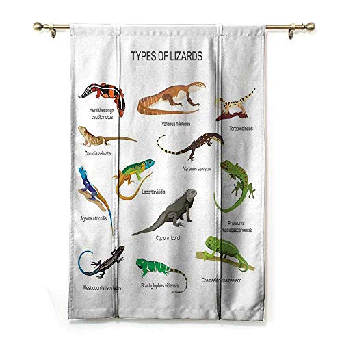 GugeABC Cortinas de reptiles para dormitorio, diseño familiar de lagarto, reptiles primitivos, camuflaje criaturas exóticas, diseño del hogar, con amarre de sombra, multicolor, 88,9 x 162,6 cm