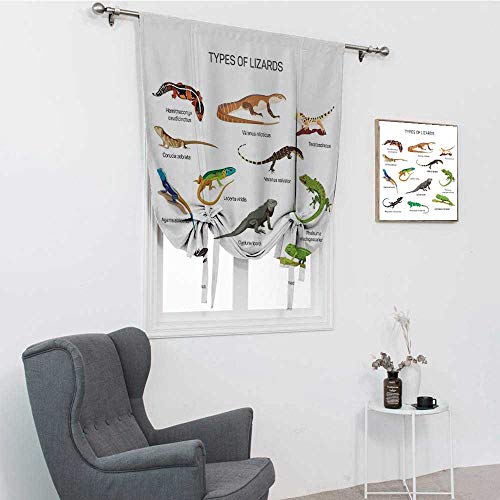 GugeABC Cortinas de reptiles para dormitorio, diseño familiar de lagarto, reptiles primitivos, camuflaje criaturas exóticas, diseño del hogar, con amarre de sombra, multicolor, 88,9 x 162,6 cm