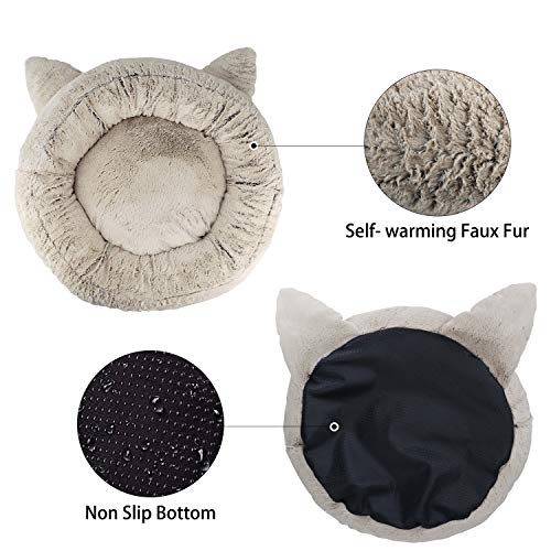 GUIFIER Cama Gato Suave Cama Perro Redonda,Mascotas Calentito Cojín Lavable Invierno de Felpa, Gris Oscuro