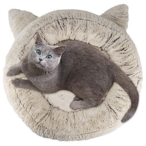 GUIFIER Cama Gato Suave Cama Perro Redonda,Mascotas Calentito Cojín Lavable Invierno de Felpa, Gris Oscuro