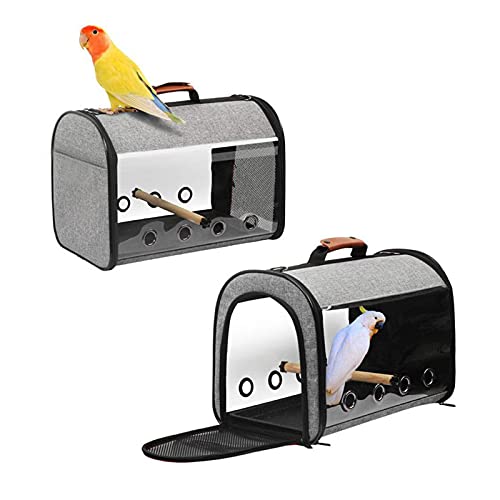 guoqunshop Jaula de Pájaros Pájaro Pájaro Travel Carrier Transparente Parrot Pájaro Pájaro Cause Mochila de Asas con Doble Cremallera Diseño Caja de Transporte de Aves con Soporte Rodante