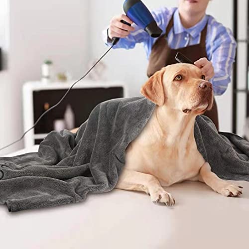 gymfider Toallas de microfibra para perros Toalla de secado de microfibra para perros Toallas de microfibra de gran tamaño Toalla de secado de microfibra para perro gato baño aseo 140 x 70 cm gris