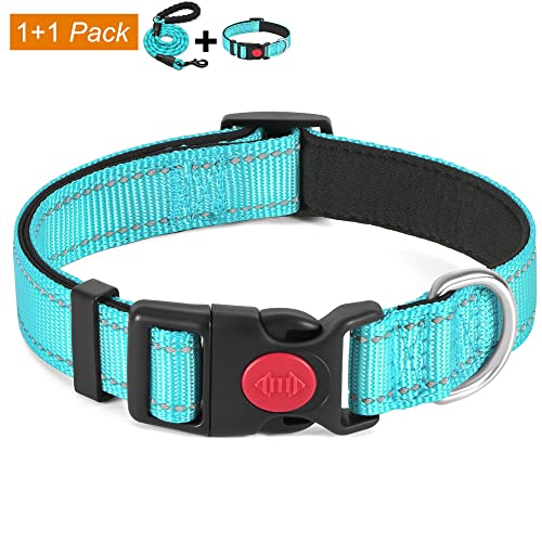 haapaw Collar de perro reflectante acolchado con neopreno suave transpirable ajustable collares de perro de nylon para perros pequeños y medianos grandes