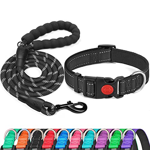 haapaw Collar de perro reflectante acolchado con neopreno suave transpirable y ajustable para perros pequeños, medianos y grandes