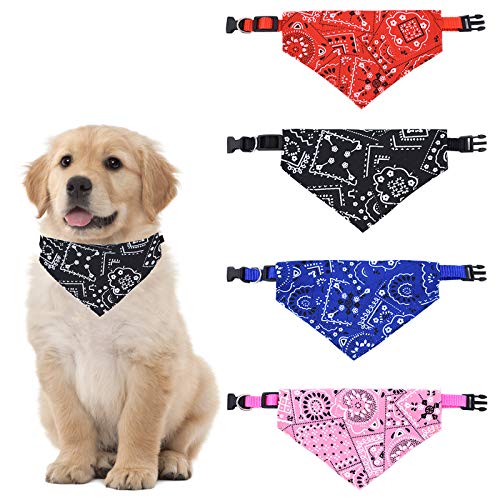 HACRAHO Collar bandana para perro, 4 piezas, con hebilla ajustable, triángulo para mascotas, para perros pequeños, gatos, M