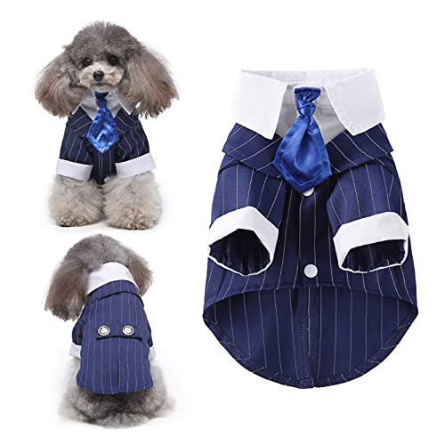 HACRAHO Esmoquin de boda para perro, 1 pieza de rayas azules para perro, boda, pajarita, traje formal para perros pequeños, perros, cachorros, circunferencia de pecho de 18 pulgadas