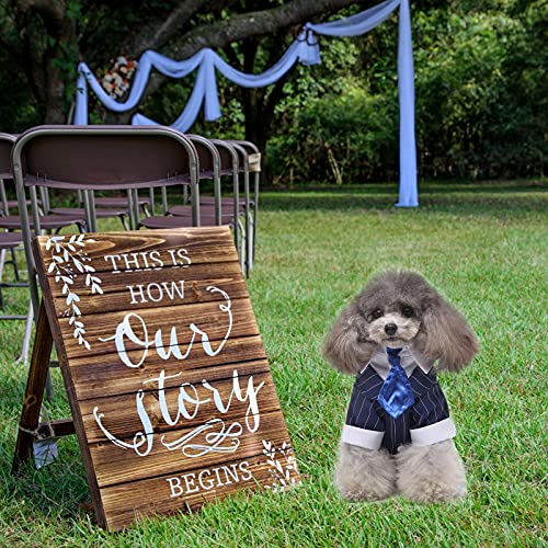 HACRAHO Esmoquin de boda para perro, 1 pieza de rayas azules para perro, boda, pajarita, traje formal para perros pequeños, perros, cachorros, circunferencia de pecho de 18 pulgadas