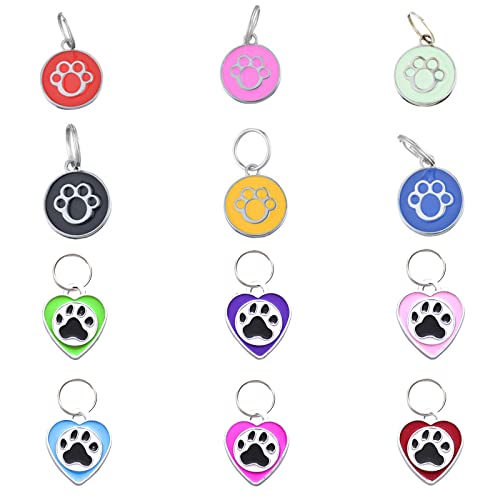 HACRAHO Etiqueta de Identificación de Perro, 12 PCS Etiquetas con Nombre para Mascotas con Anillos Etiquetas de identificación para Mascotas Colgante para Perros y Gatos