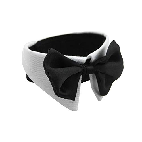 HACRAHO Pajarita para perro, 1 pieza blanca ajustable para el cuello para mascotas, corbata de esmoquin y collar para perros pequeños, gatos, para bodas, fiestas de cumpleaños