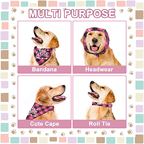 HACRAHO Pañuelo de tela escocesa para perro, 2 paquetes de suave algodón Big Sister, pañuelo ajustable triángulo para mascotas pequeñas y medianas mascotas, rosa rojo y rojo