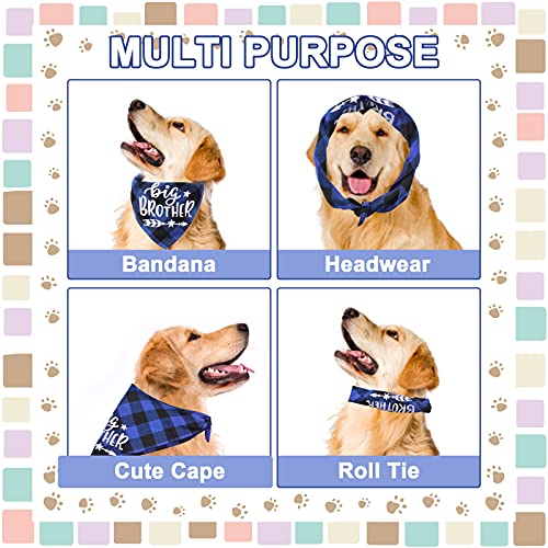 HACRAHO Pañuelo para perro a cuadros, 2 paquetes de gran hermano para anuncio de embarazo y perro, bandana, ajustable, triángulo para perros pequeños, medianos, mascotas, azul lago y negro azul