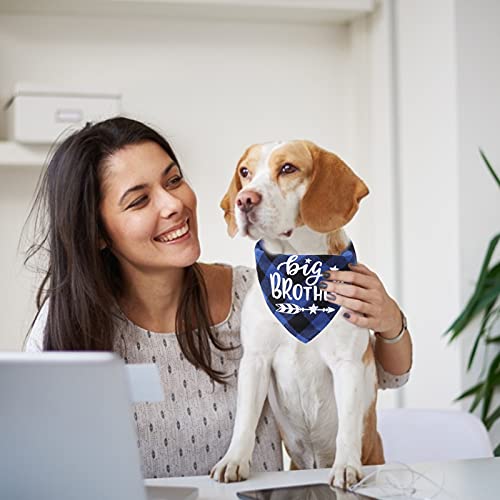 HACRAHO Pañuelo para perro a cuadros, 2 paquetes de gran hermano para anuncio de embarazo y perro, bandana, ajustable, triángulo para perros pequeños, medianos, mascotas, azul lago y negro azul