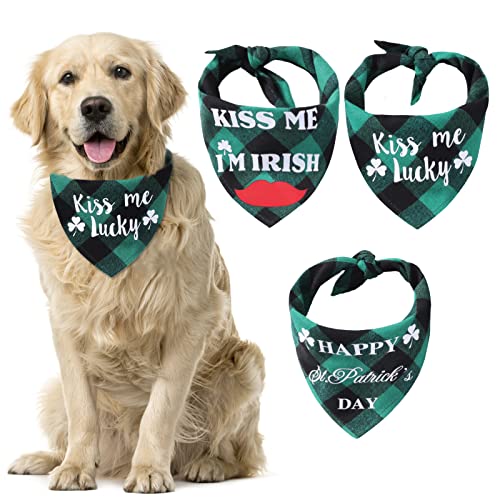 HACRAHO St. Bandanas para Perros del Día de San Patricio, PC 3 Feliz St. Bandana para Perros del Día de San Patricio Ajustable Bandanas de Cuadros Verdes para Perros