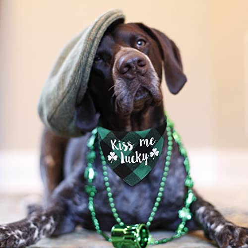 HACRAHO St. Bandanas para Perros del Día de San Patricio, PC 3 Feliz St. Bandana para Perros del Día de San Patricio Ajustable Bandanas de Cuadros Verdes para Perros