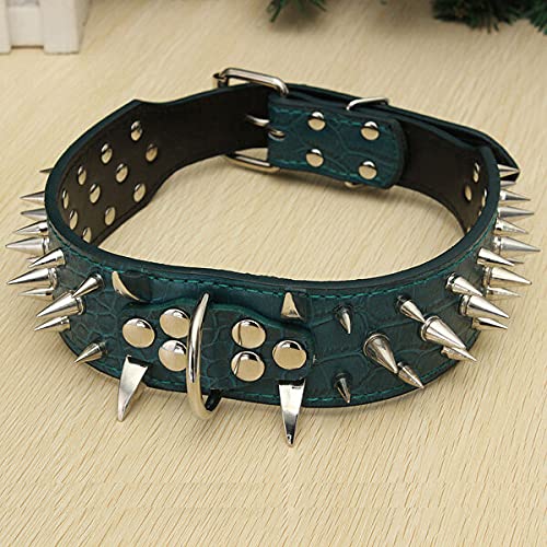 HaiMa L Spiked Studded Leather Pet Bulldog Dog Mastiff Heavy Collar - Rojo