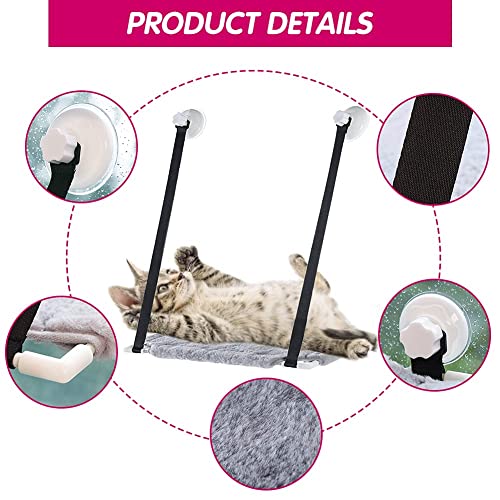 Hamaca Ventana de Gato, Cama para Gatos Ventosa con Potente Ventosas y Manta Suave, Hamacas para Gatos Tomar el Sol, Cama Gato Colgante para Gatos/Perros de Interior, Soportar hasta 15KGS (Gris)