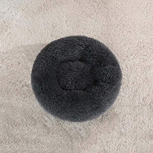 HANHAN Cama para perro de piel sintética grande con forma de donut redondo para mascotas, cojín suave, cálida cama para perro Golden Retriever, perro alemán, gris oscuro, 110 cm