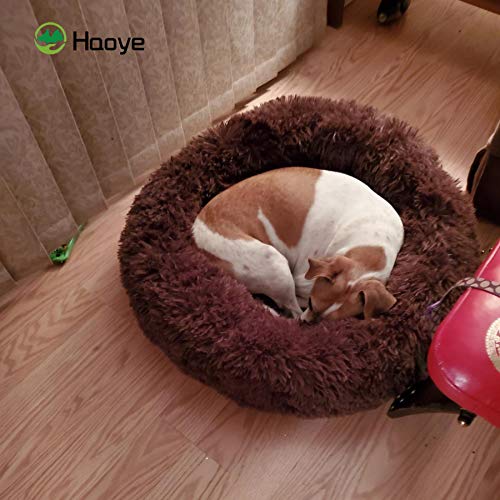 Haoye Cama Perro Grande Suave Gato, Cama Perros Redonda cojín Gatos sofá para Perros Donut, Perro Gato Mascota Colchón Lavable, para Perro Grande - Brown Ø 110cm