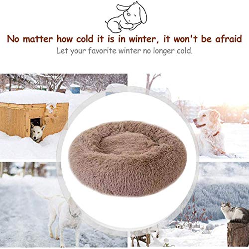 Haoye Cama Perro Grande Suave Gato, Cama Perros Redonda cojín Gatos sofá para Perros Donut, Perro Gato Mascota Colchón Lavable, para Perro Grande - Brown Ø 110cm