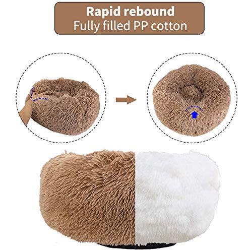 Haoye Cama Perro Grande Suave Gato, Cama Perros Redonda cojín Gatos sofá para Perros Donut, Perro Gato Mascota Colchón Lavable, para Perro Grande - Brown Ø 110cm