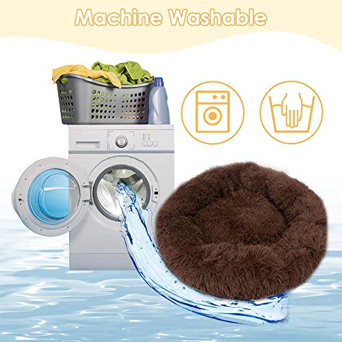 Haoye Cama Perro Grande Suave Gato, Cama Perros Redonda cojín Gatos sofá para Perros Donut, Perro Gato Mascota Colchón Lavable, para Perro Grande - Brown Ø 110cm