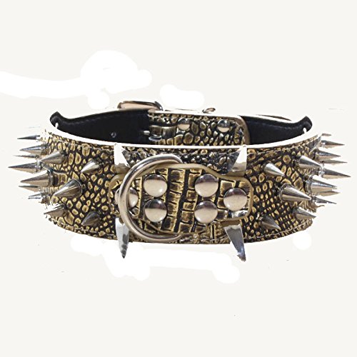 haoyueer Collar de perro con tachuelas afiladas, de 5 cm de ancho, elegantes collares de piel para perros medianos y grandes, Pitbull, labrador, Boxer Rottweiler Pastor Alemán … (XL, marrón dorado)