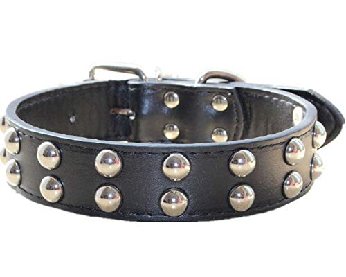 haoyueer Collar de perro de cuero de 1.2 pulgadas de ancho con tachuelas para razas medianas grandes Pitbull Terrier (S, negro)