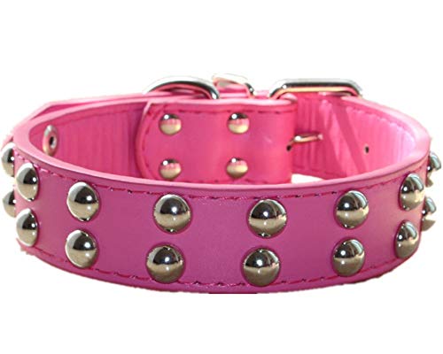 haoyueer Collar de perro de cuero de 1.2 pulgadas de ancho con tachuelas para razas medianas grandes Pitbull Terrier (S, rosa caliente)