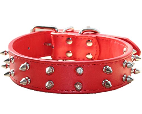 haoyueer Collar de piel con tachuelas para perro con cadena de cadena para Pitbull, tamaño mediano, grande, caña de Corso. Rottweiler. Bully. Amstaff (M, rojo)