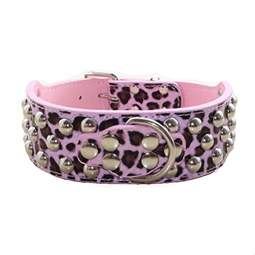 Haoyueer - Collar de piel con tachuelas para perros medianos y grandes (5 cm de ancho, 3 filas), diseño de pitbull, color rosa