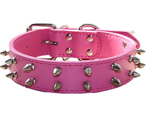 haoyueer Collar de piel con tachuelas para perros medianos y grandes Pitbull English Bulldog Boxer Collar (S, rosa caliente)