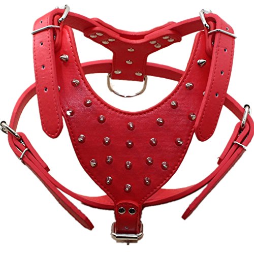 haoyueer Collares de perro con tachuelas afiladas, arneses y correas de cuero, juego de 3 piezas a juego para perros medianos y grandes, mastín, boxeador, Bull Terrier (M, rojo)