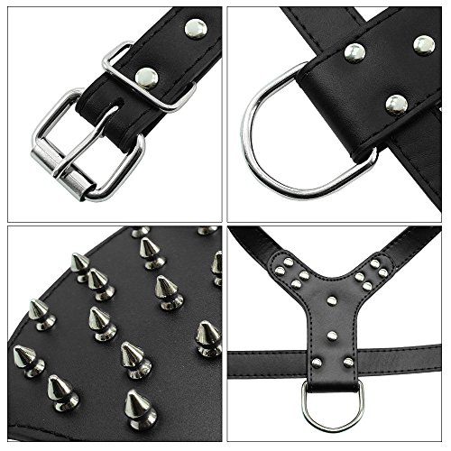 haoyueer Collares de perro medianos y grandes, arneses y correas de cadena, juego de 3 piezas a juego para Pit Bull, Mastín, Boxer, Bull Terrier (XL, Blanco)