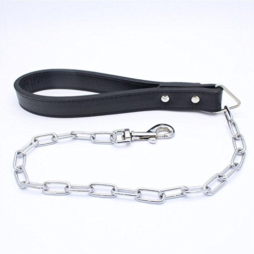 haoyueer Juego de collar de perro con tachuelas de cuero de 5 cm de ancho + correa de cadena para perro, resistente ajuste de raza grande, Pit Bull Husky Mastín Terrier (S, negro)