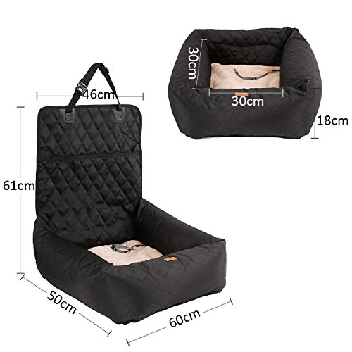 HAPPY HACHI Cama para Cachorros Asiento de Coche para Perro Pequeño Mediano con Funda Extraíble y Correa de Seguridad para Familiar y Viajes, Gris