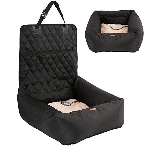 HAPPY HACHI Cama para Cachorros Asiento de Coche para Perro Pequeño Mediano con Funda Extraíble y Correa de Seguridad para Familiar y Viajes, Gris