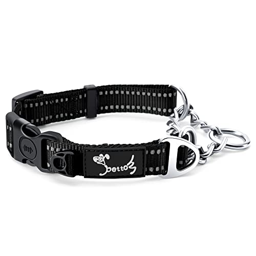 HAPPY HACHI Collar Perro Martingale Collares Adiestramiento Perros Ajustable Nylon Reflexivo Cuello para Perro Grande Medanio Entrenamiento(Negro, L)