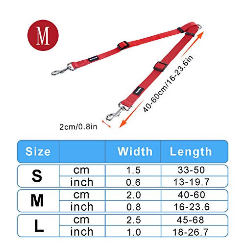 HAPPY HACHI Correa Doble para 2 Perros Ajustable Resistente Sin Enredos Correa de Nylón para Dos Perros Grandes Medianos Pequeños(M Rojo)