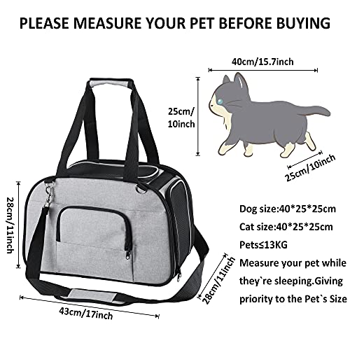 HAPPY HACHI Transportin Perro Pequeño Ligero Cómodo Bolsa Gato para Transporte Gran Espacio con Ventana Malla(43x28x28 cm, Gris)