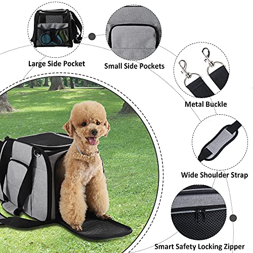 HAPPY HACHI Transportin Perro Pequeño Ligero Cómodo Bolsa Gato para Transporte Gran Espacio con Ventana Malla(43x28x28 cm, Gris)