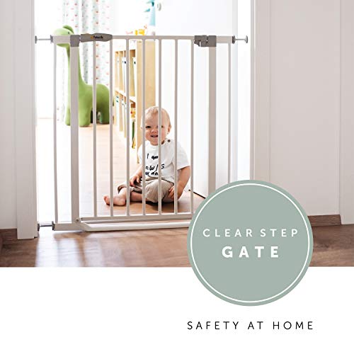 Hauck Barrera de Seguridad de Niños para Puertas y Escaleras Clear Step Safety, con Barra Inferior Muy Delgada, Sin Agujeros, 75 - 80 cm, Extensible con Extensiones por Separado, Metal, Blanco