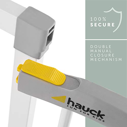 Hauck Barrera de Seguridad de Niños para Puertas y Escaleras Clear Step Safety, con Barra Inferior Muy Delgada, Sin Agujeros, 75 - 80 cm, Extensible con Extensiones por Separado, Metal, Blanco